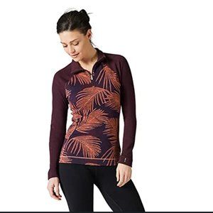 SOLD - Women's SMARTWOOL Merino Base Layer 1/2 Zip Hoodie Sunset Coral Palm - M